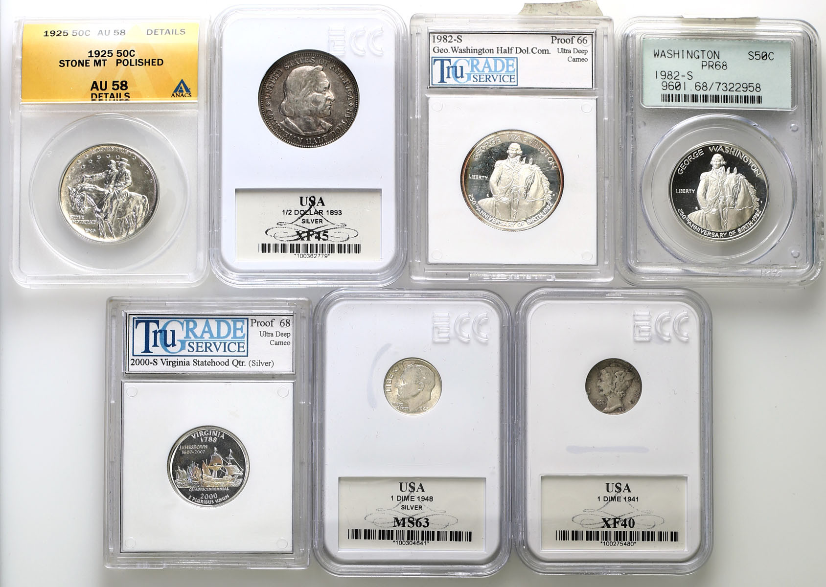 USA, 10 centów – 1/2 dolara 1893 – 2000, zestaw 7 sztuk